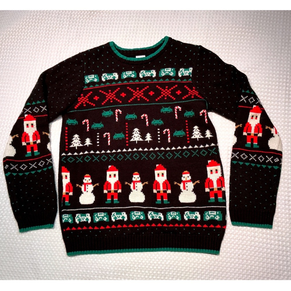 Holiday Time Ugly Christmas Sweater boy XL 14-16 Black Gamer Santa Excellent